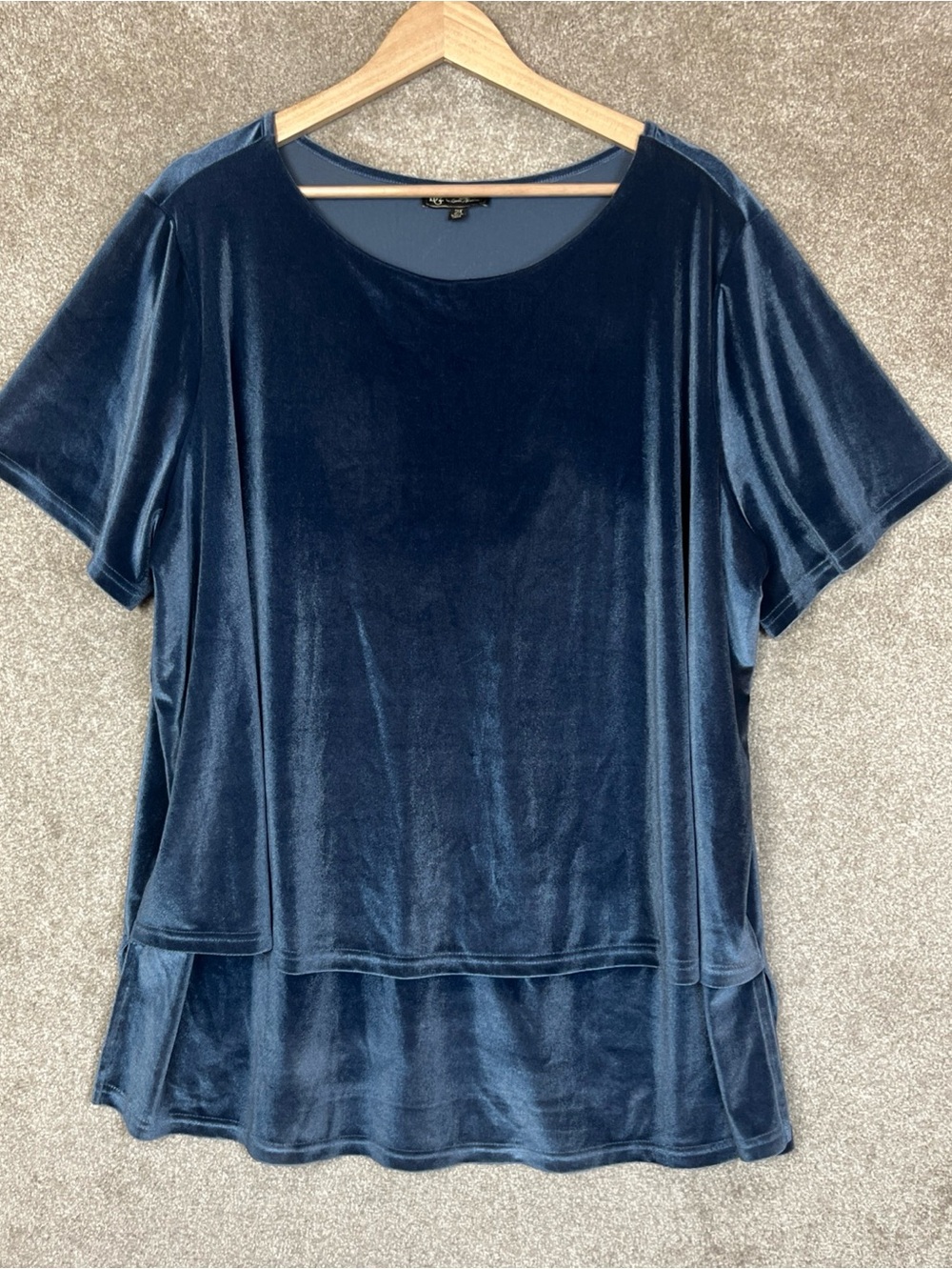 DG2 Diane Gilman Tunic Womens 2X Blue Velour Short Sleeve Pullover Stretch-5148